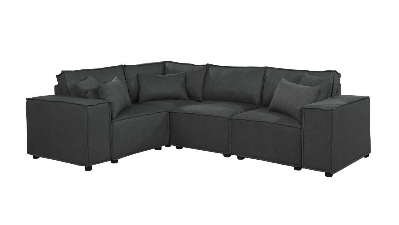 Melrose Linen Modular Sectional Sofa with Ottoman - Dark Gray