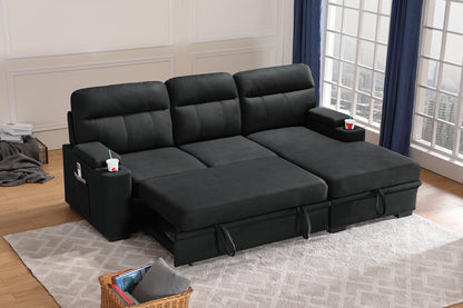 Kaden Fabric Sleeper Sectional Sofa Chaise - Black