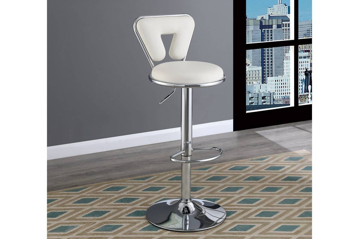 Vita Adjustable Bar stool  Faux Leather Chrome Base - White  Set of 2