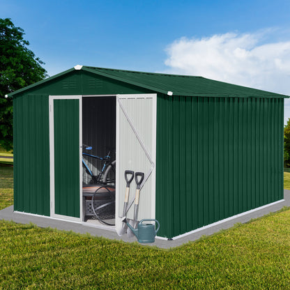 Homer 10 X 8 ft Metal Garden Sheds Outdoor Storage - Green+White