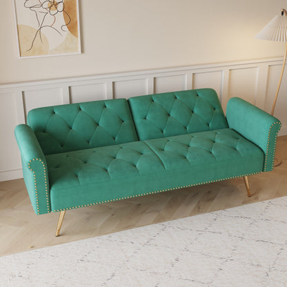 Uma Convertible Velvet Sofa Bed - Green