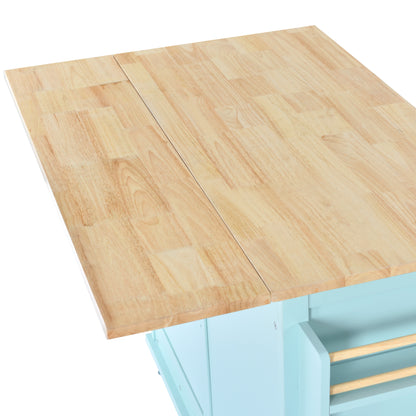 Culinary  Kitchen Cart with Countertop With Barn Door - Mint Green