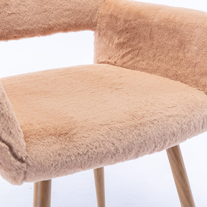 Moka Dining Faux Fur Chair with Solid  Steel Leg- Camel