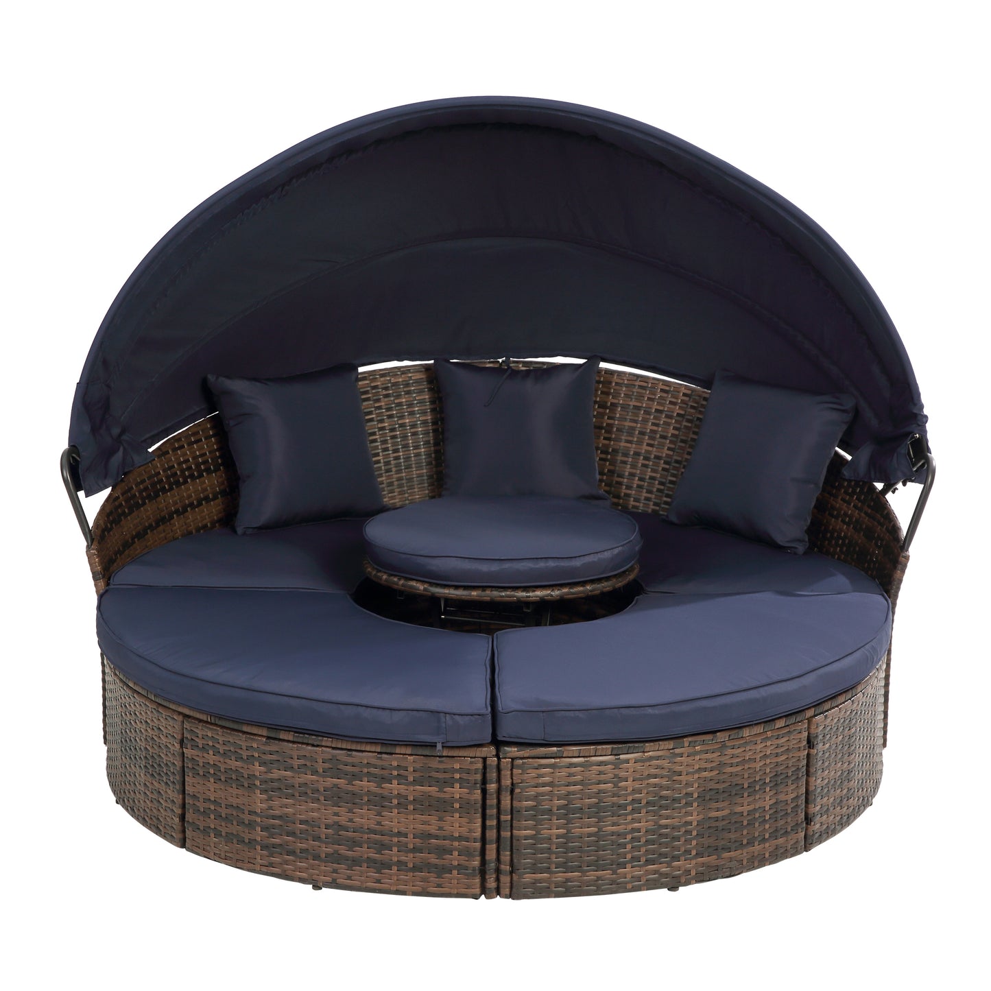 Cove Outdoor Rattan Round Lounge With Canopy - Navy Blue