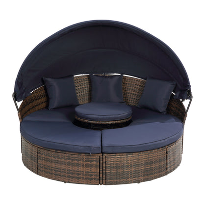 Cove Outdoor Rattan Round Lounge With Canopy - Navy Blue