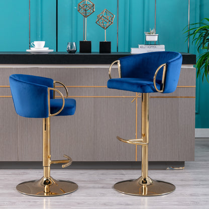 Echoes Velvet Swivel Bar Stools -  Navy Blue Set of 2