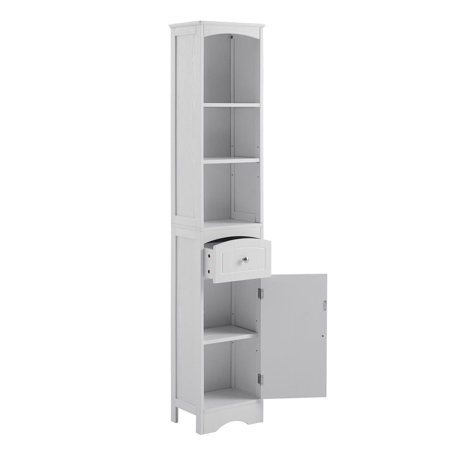 Tower Bathroom Cabinet with Drawer - White