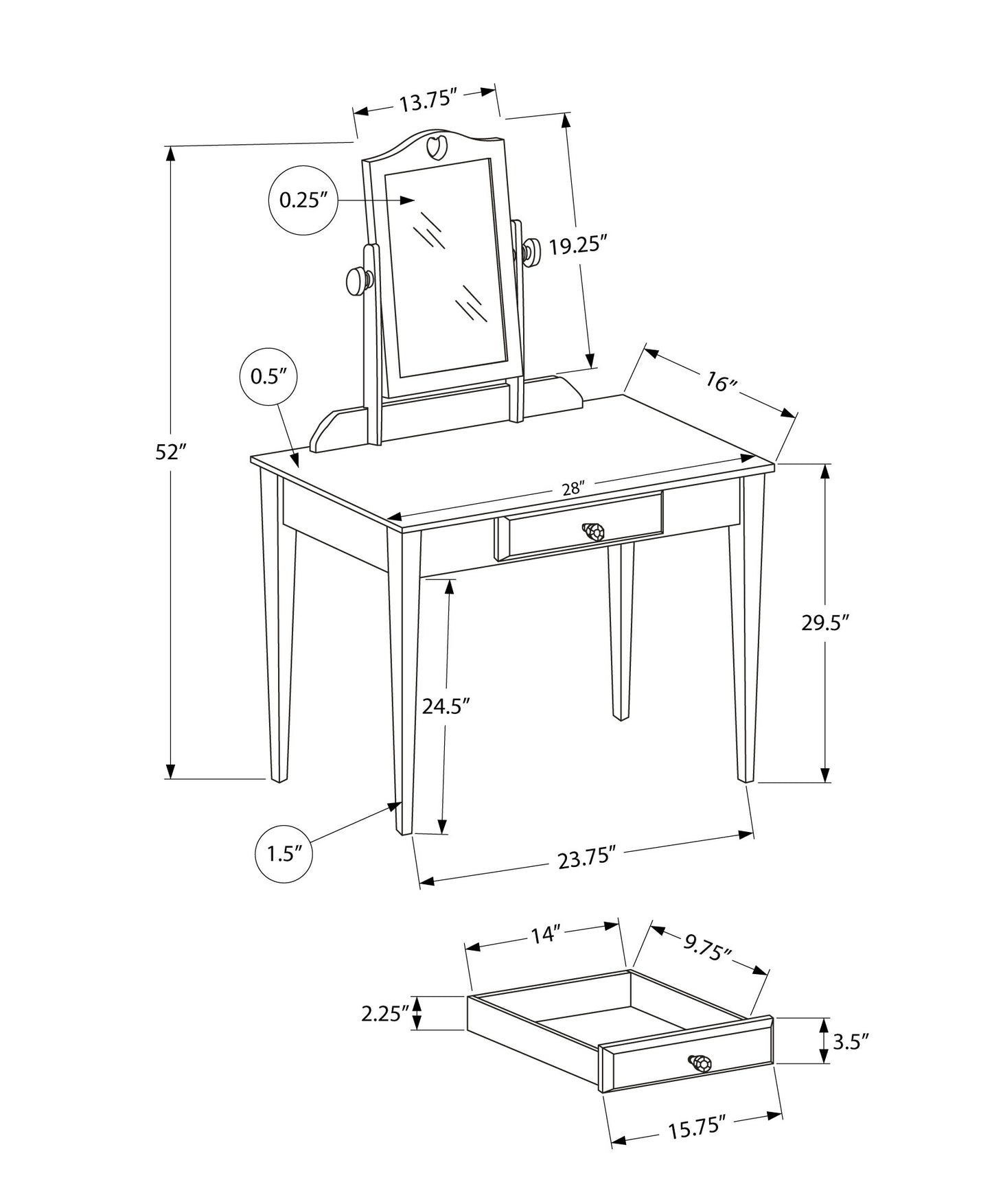 Remi Vanity Table with Mirror - Pink