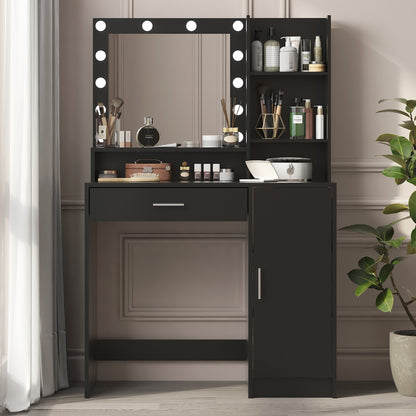 Vez Vanity Desk with Mirror & Light - Black