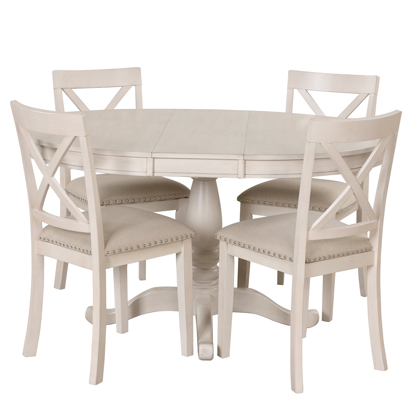 Vivia 5pc Dining Set Round Table 4x side Chairs - White