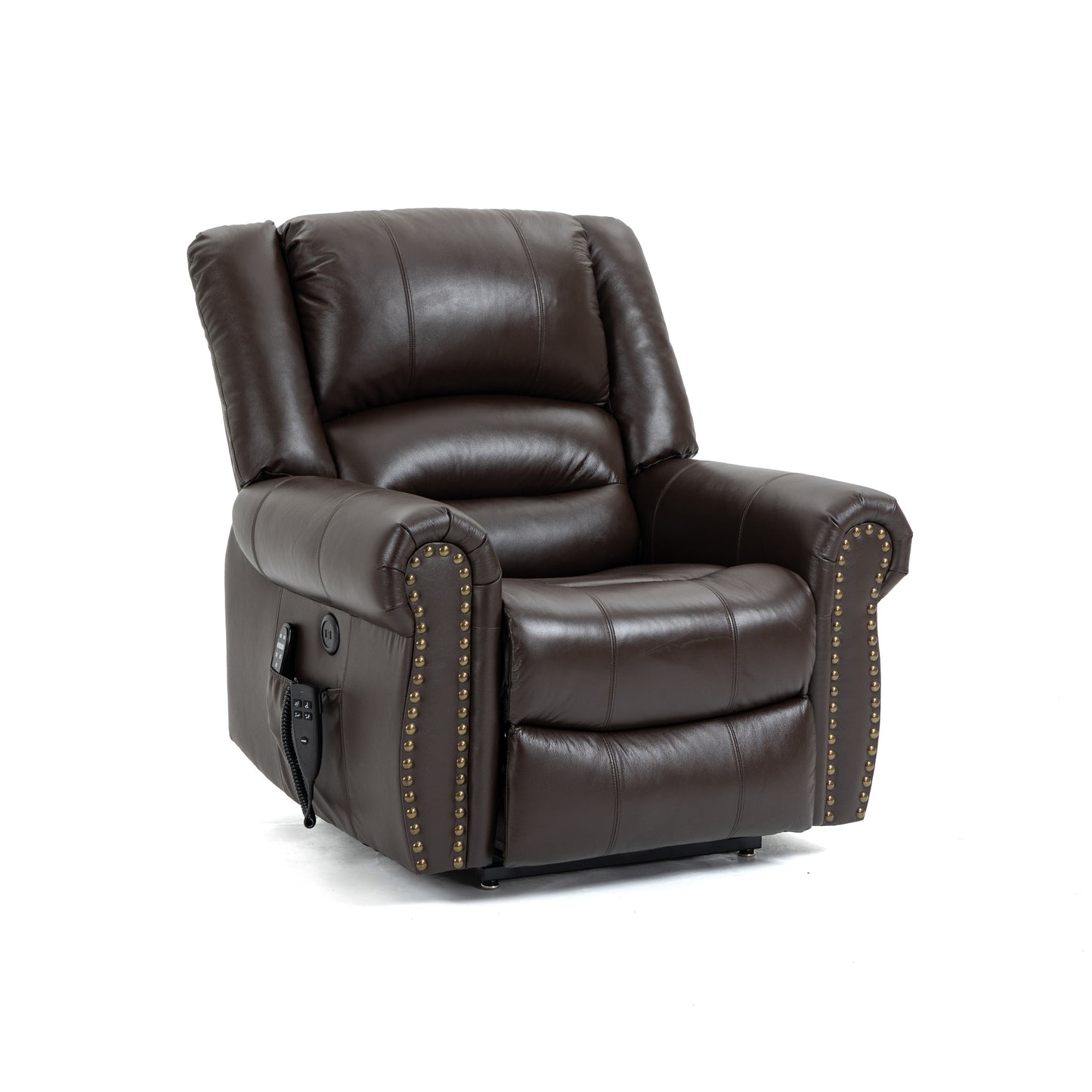 Zest Power Lift Genuine Leather Recliner Chair Heat Massage Dual Motor - Brown