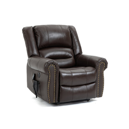 Zest Power Lift Genuine Leather Recliner Chair Heat Massage Dual Motor - Brown