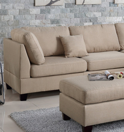 Esra 3pc Sectional Reversible Chaise Sofa And Ottoman - Sand