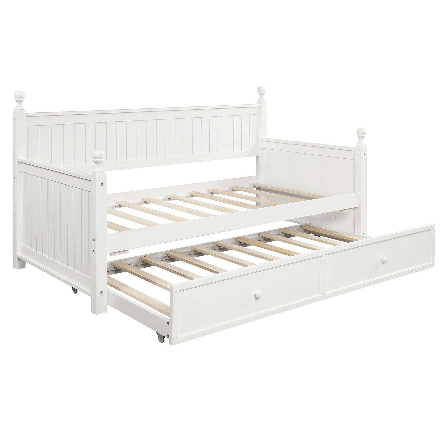 Ommy Twin Size Wooden Daybed with Twin Size Trundle - White