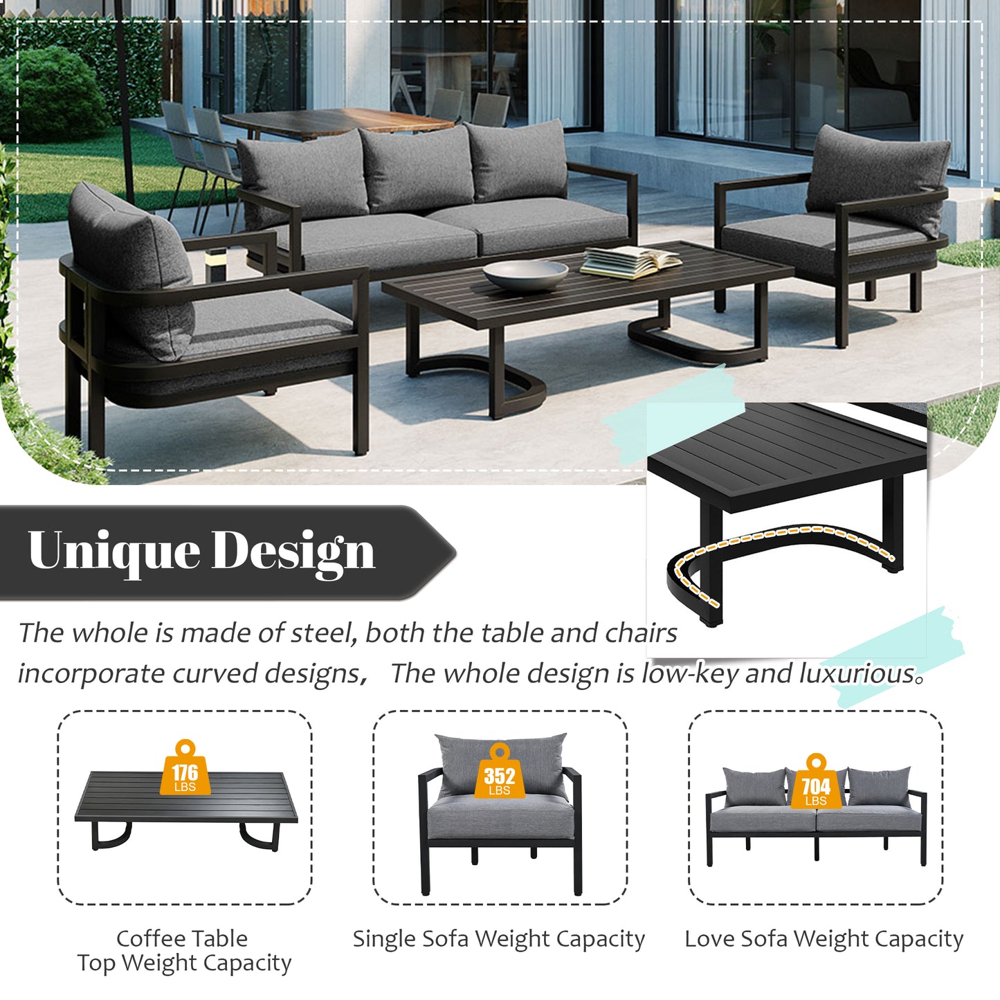 Rosio 4 Pc Outdoor Patio Seating Set - Light Gray