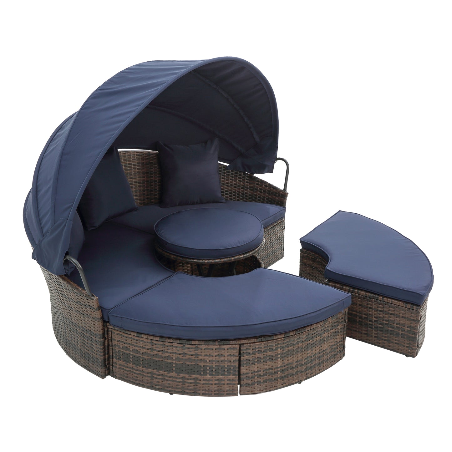 Cove Outdoor Rattan Round Lounge With Canopy - Navy Blue