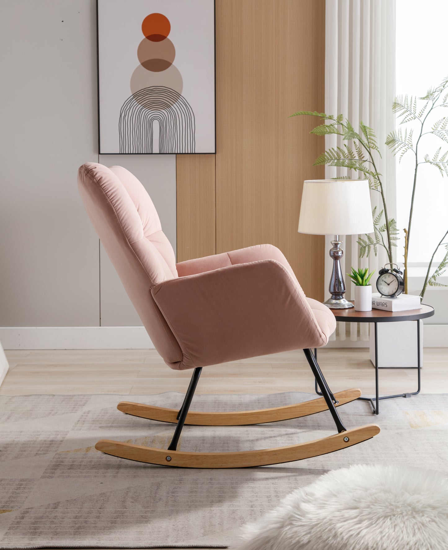 Noble Velvet Tufted Upholstered Rocking Chair - Pink