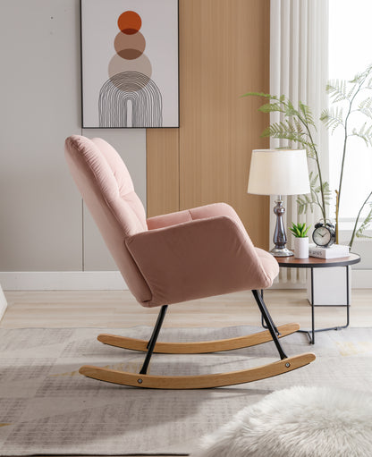 Noble Velvet Tufted Upholstered Rocking Chair - Pink