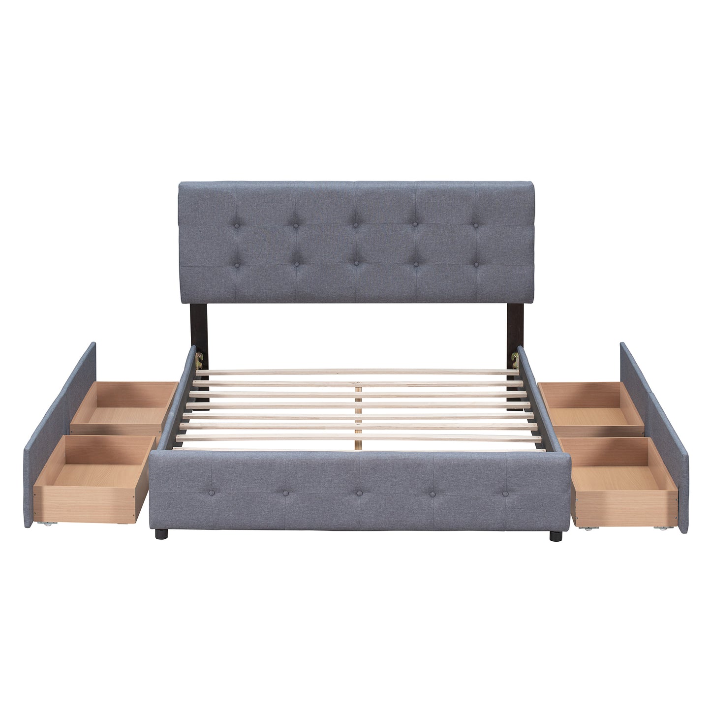 Draco Queen Size Platform Bed with 4 Drawers - Dark Gray