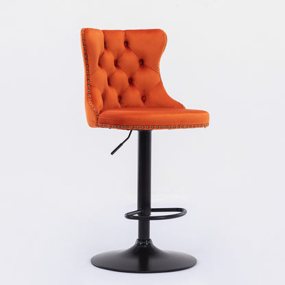 Rise 180 Velvet Barstools Adjusatble Seat Height - Orange Set of 2