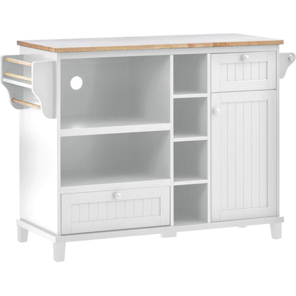 Retro Kitchen Island Cart with Storage Cabinet - White