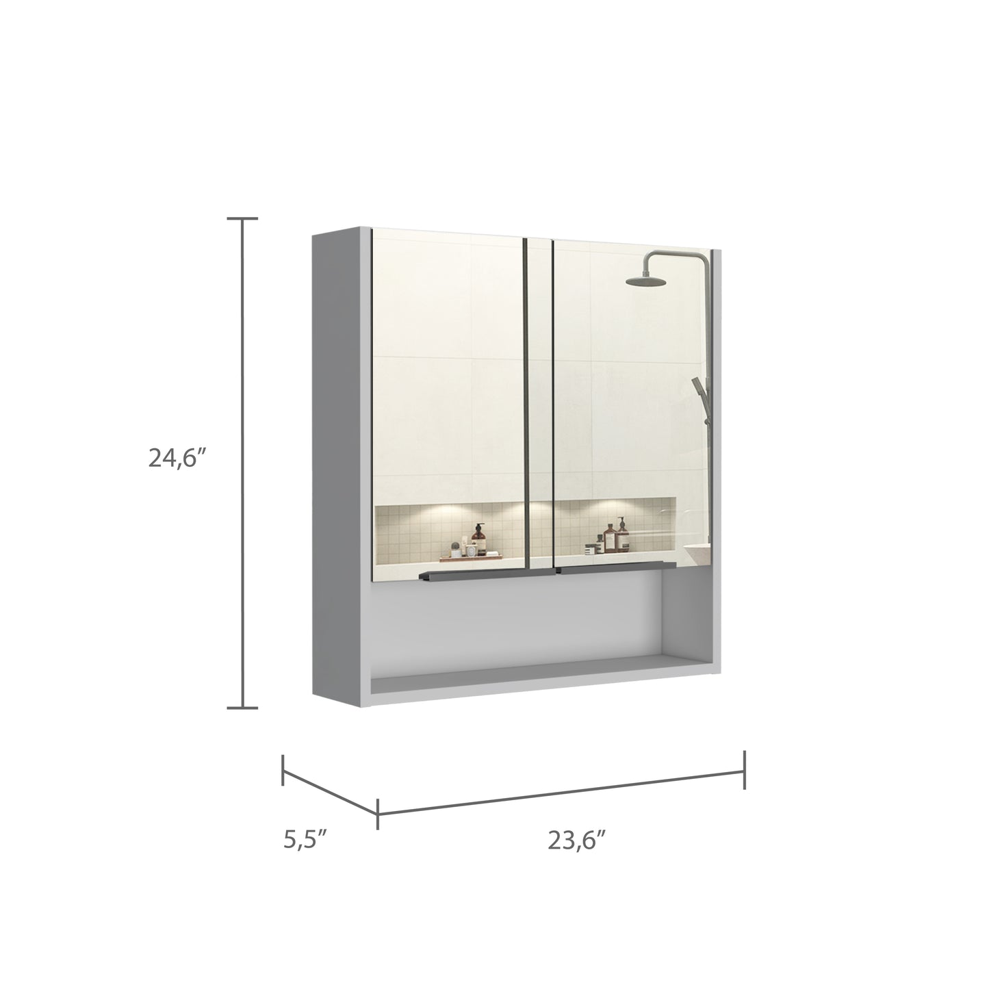 Feminine Mirror Double Door Cabinet - White