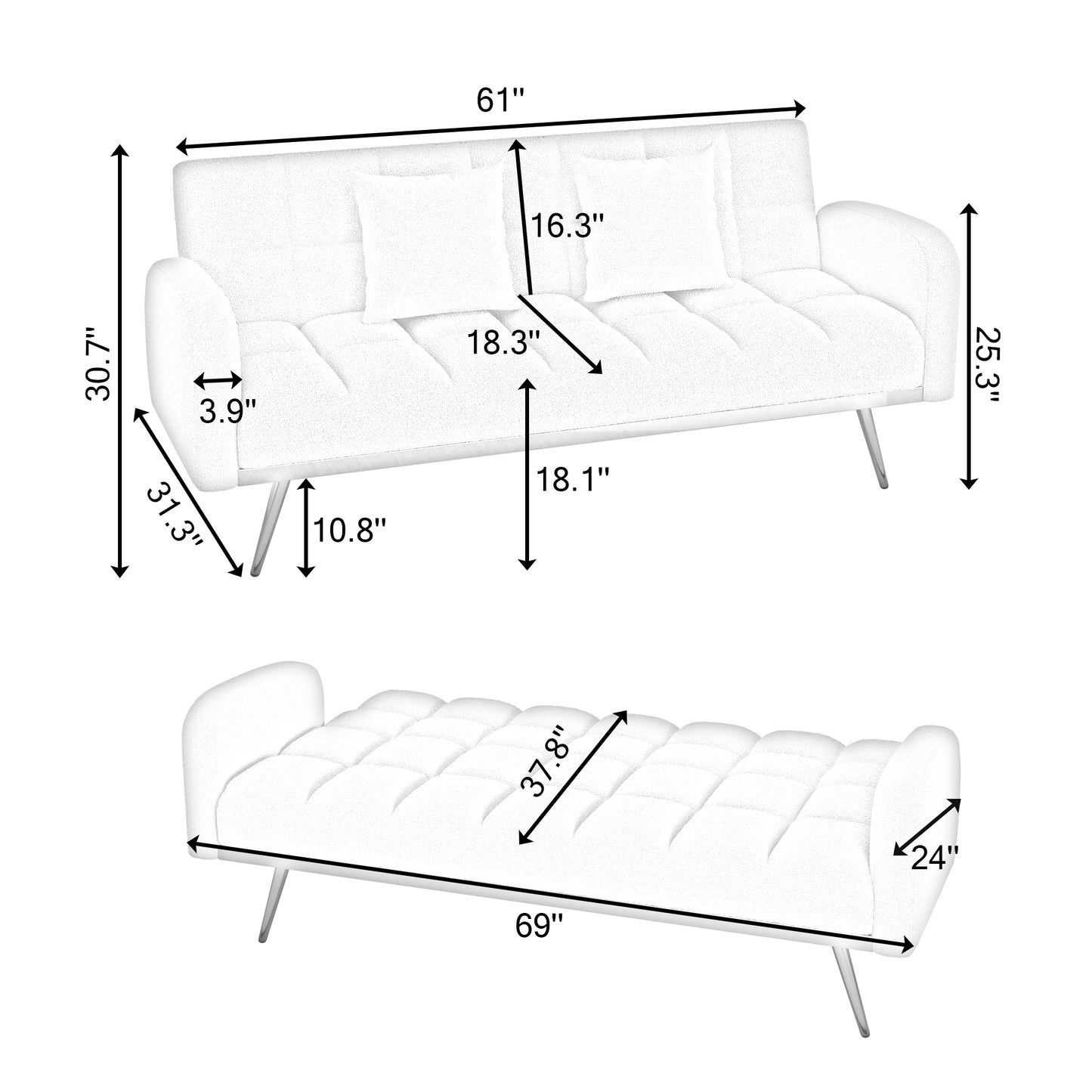 Sonic Convertible Sofa Bed- Gray