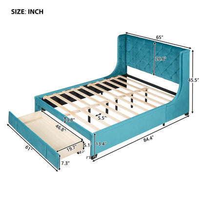 Regal Queen Size Velvet Storage Bed - Blue