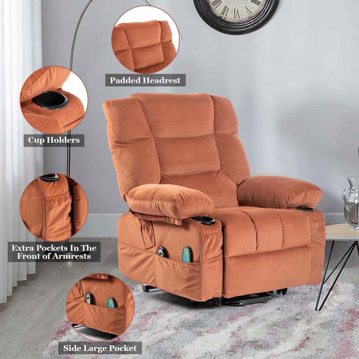 Parsons Power Lift Recliner with Massage Function - Brown