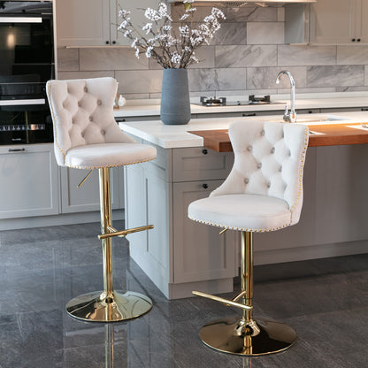 Stellar Golden Swivel Velvet Barstools Adjusatble Height - Beige  Set of 2