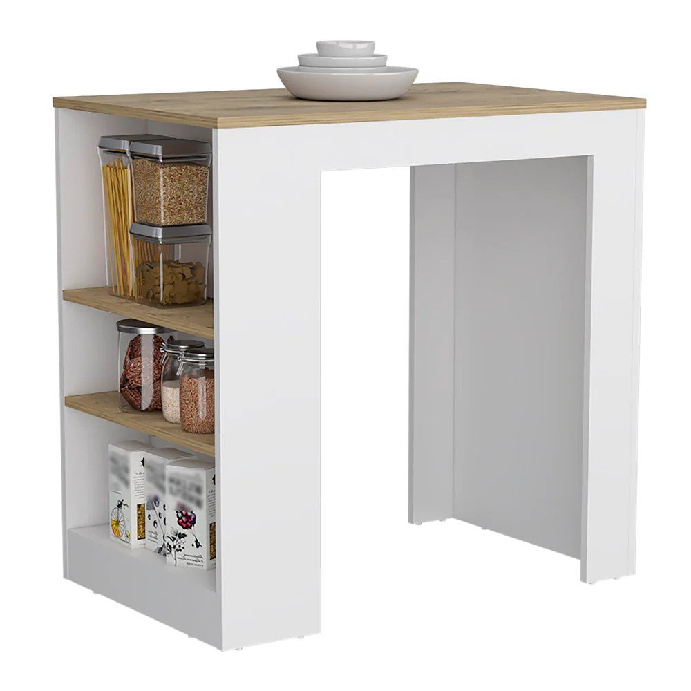 David Kitchen Island with Storage Base - White