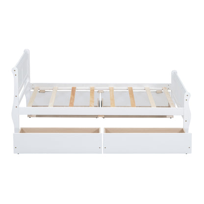 Meg Twin Size Wood Platform Bed with 4 Drawers - White