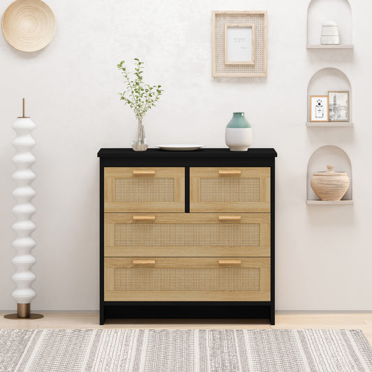 Tero 4 Drawers Rattan Cabinet - Black