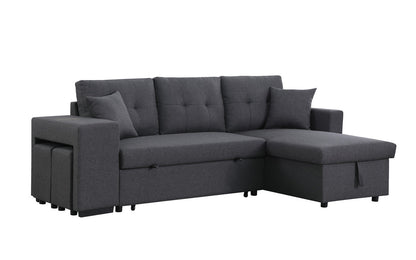 Dennis Fabric Reversible Sleeper Sectional with Storage Chaise and 2 Stools - Dark Gray