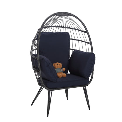 Mora Egg Wicker Outdoor Indoor Basket Chair - Navy