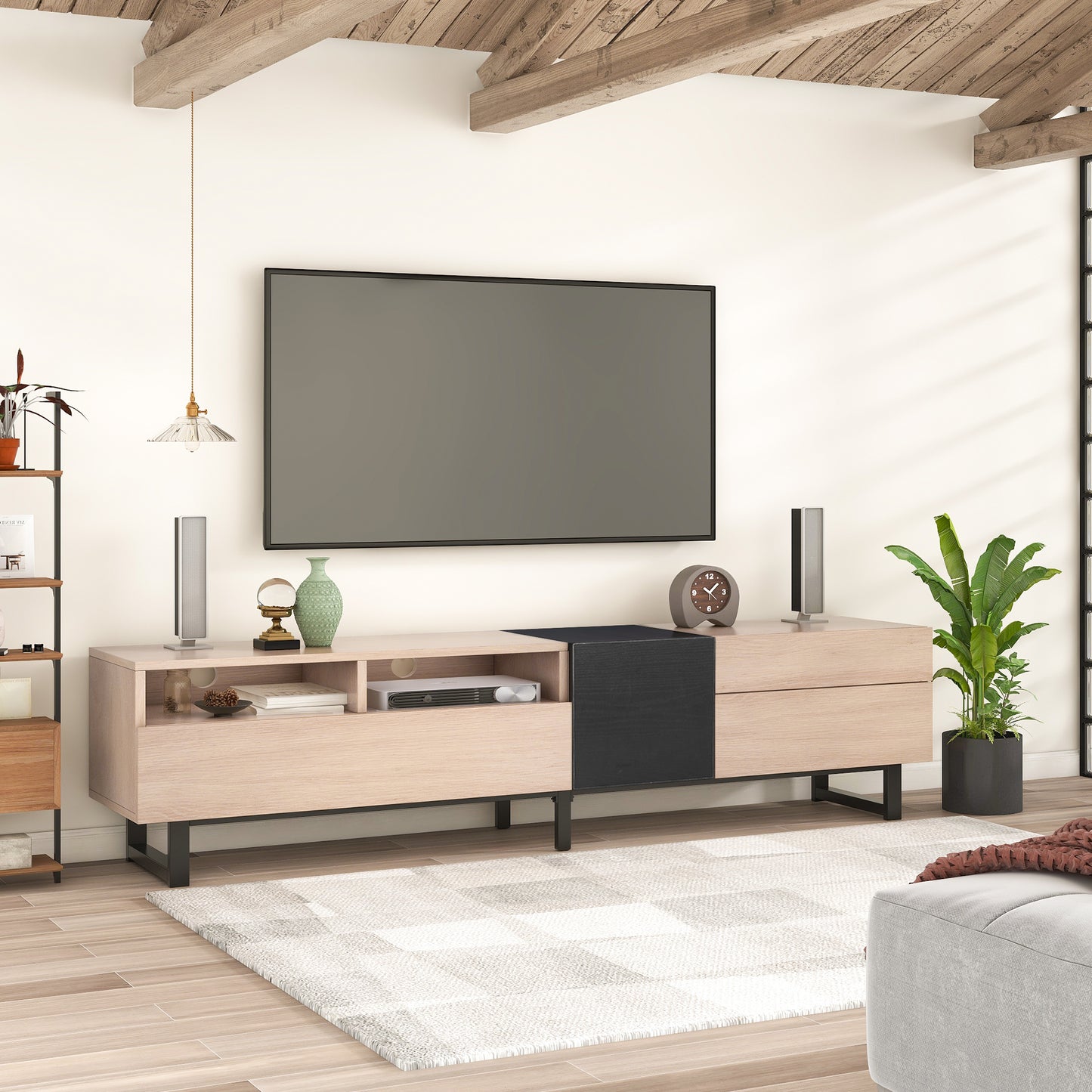 Vato Modern TV Stand Entertainment Center - Natural