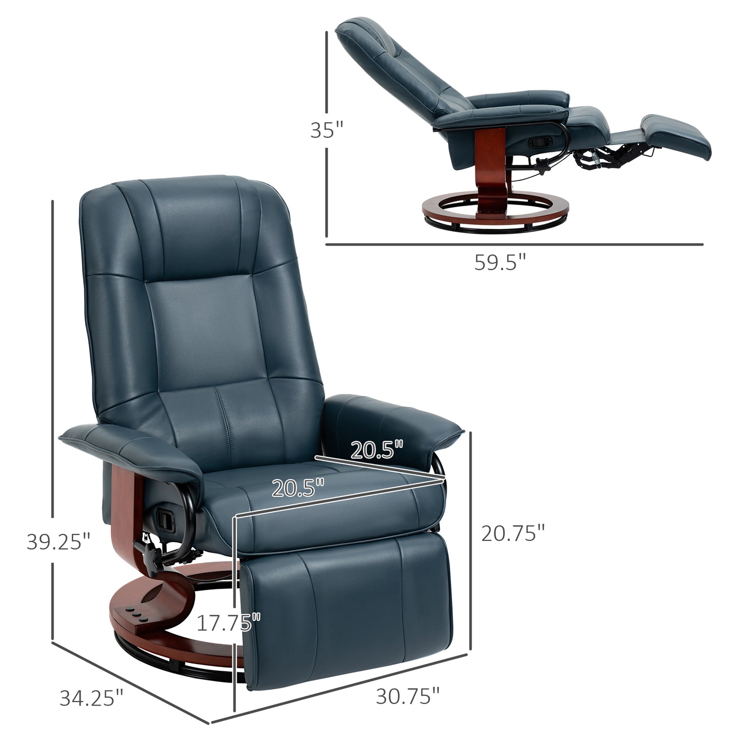 Metro Swivel Recliner Chair - Blue