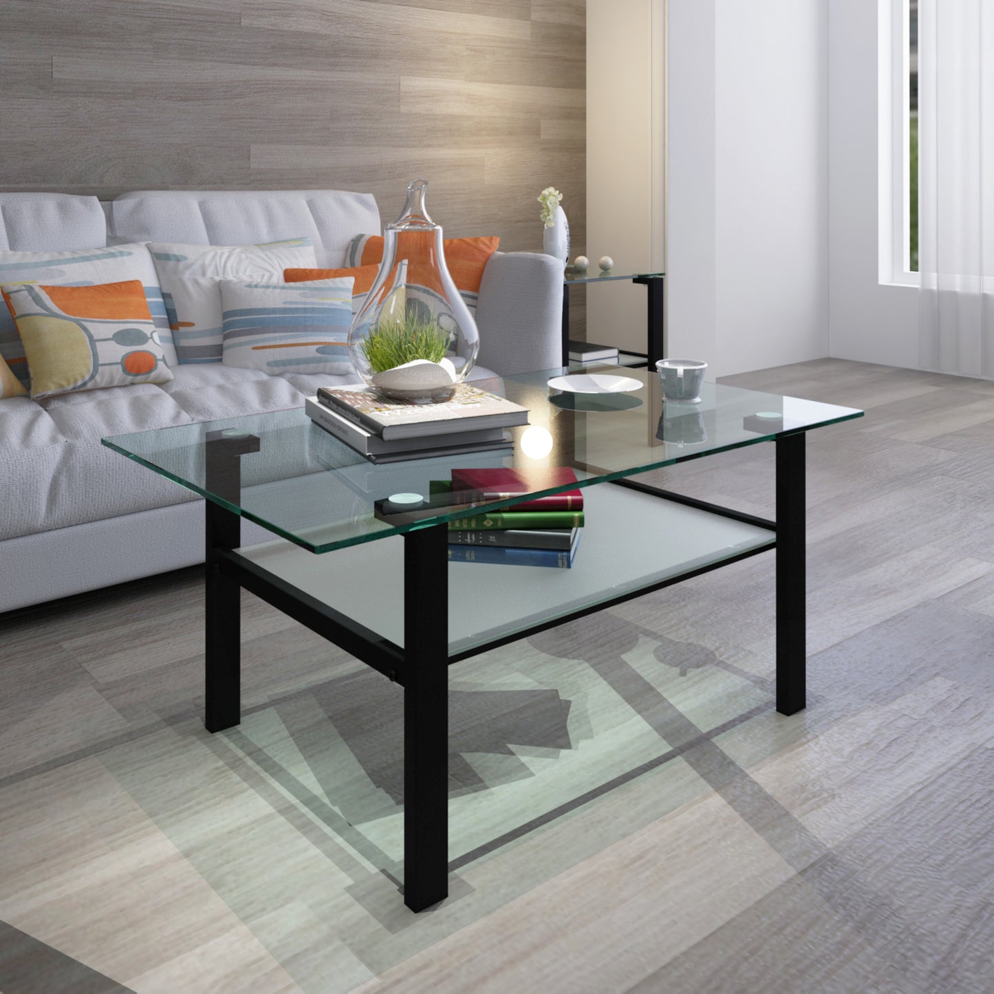 Kaya Glass Top Coffee Table - Black