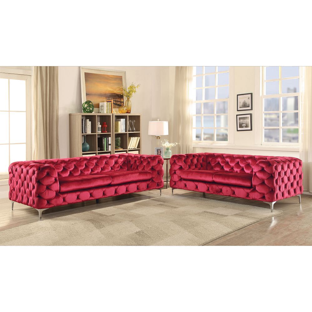 Adam Velvet Loveseat - Red