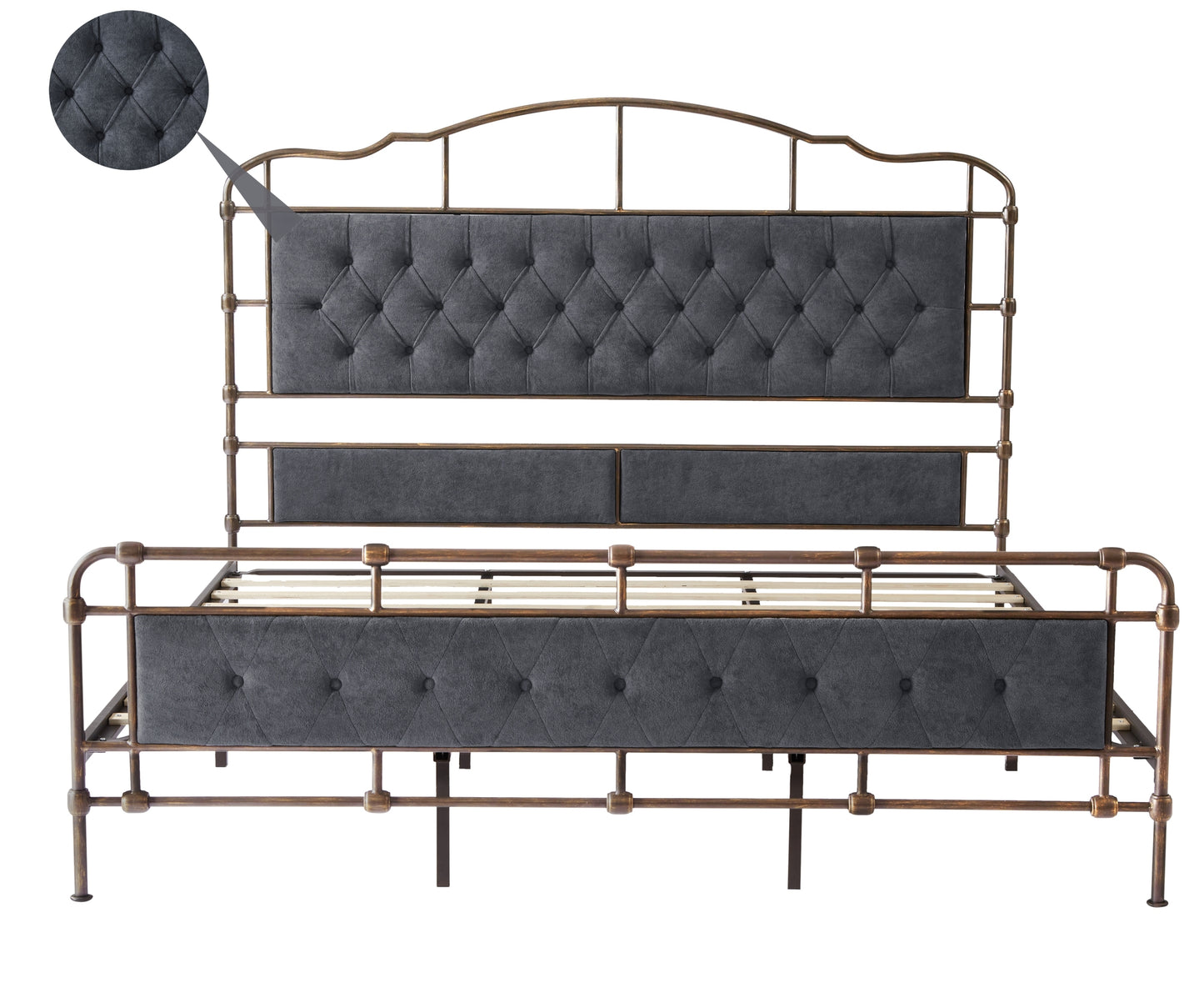 King size High Boad Metal Bed Frame - Dark Gray