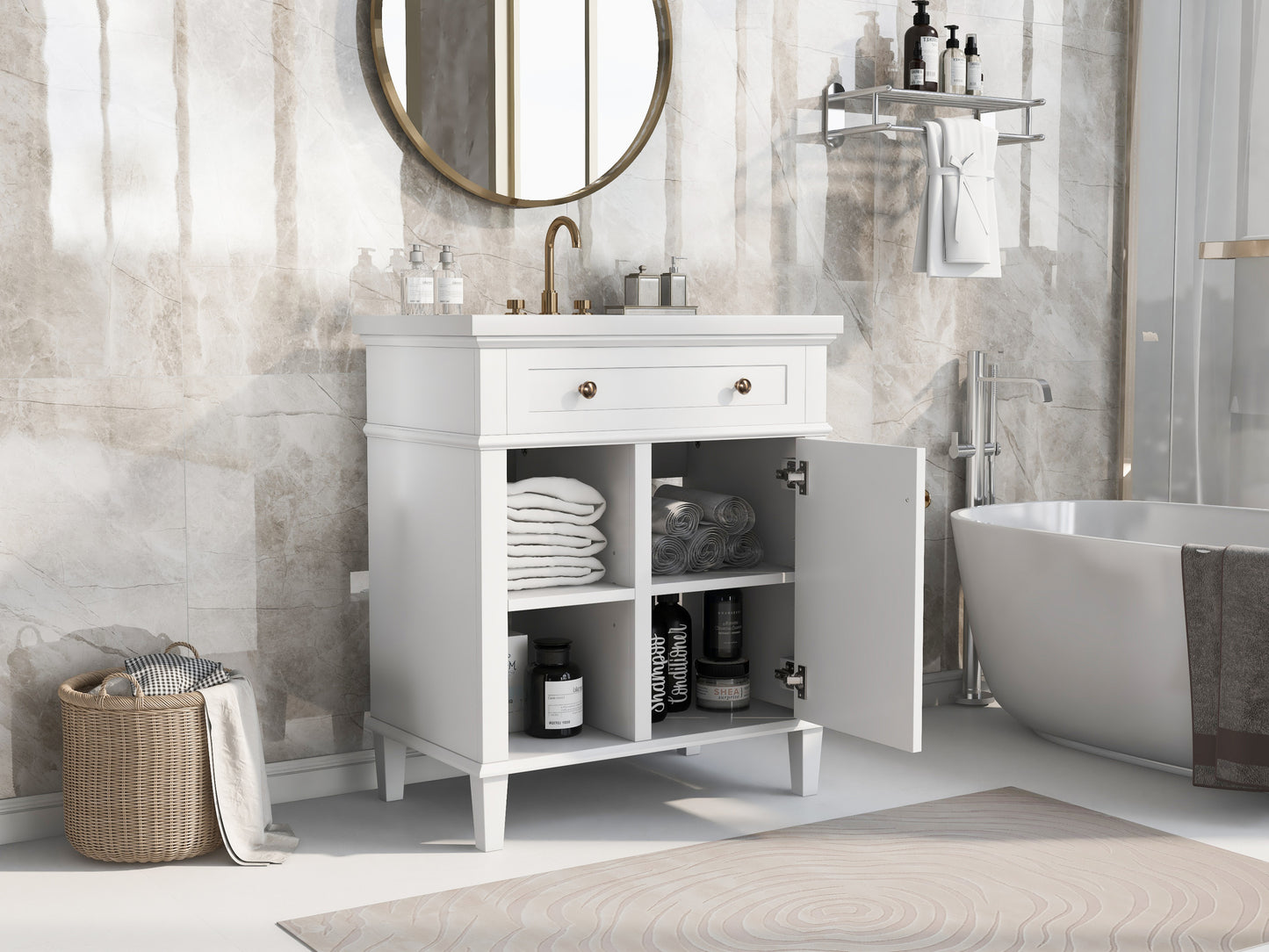 Aqua Bathroom Vanity with Ceramic Sink Set - White