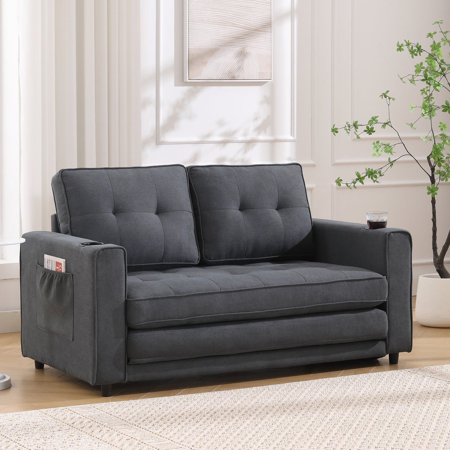 Neo Tufted Loveseat with Pull Out Sleeper - Dark Gray