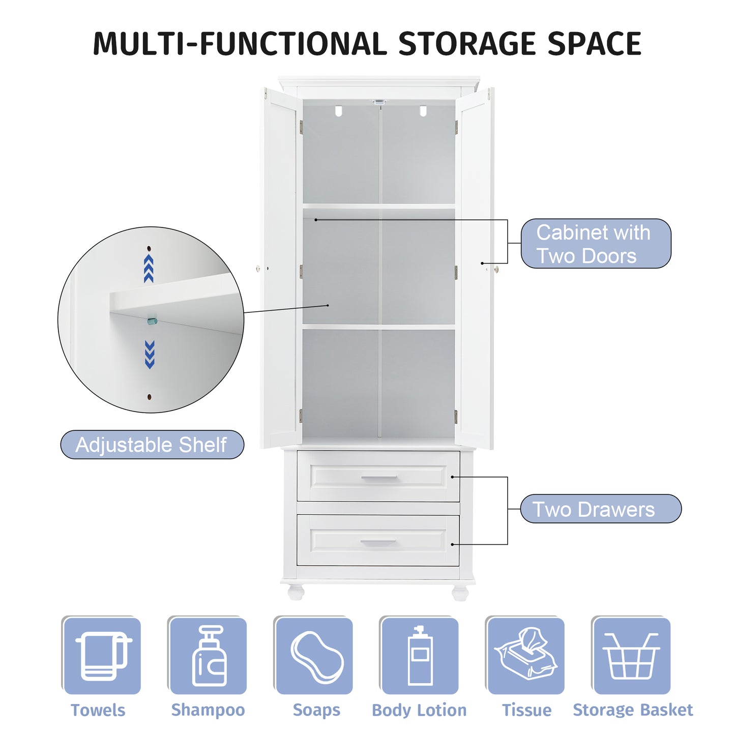 Vintage-style Bathroom Cabinet with Drawer - White