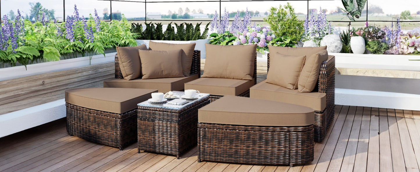 Scarlett 6 Pc Patio Outdoor Conversation Round Sofa Set - Brown