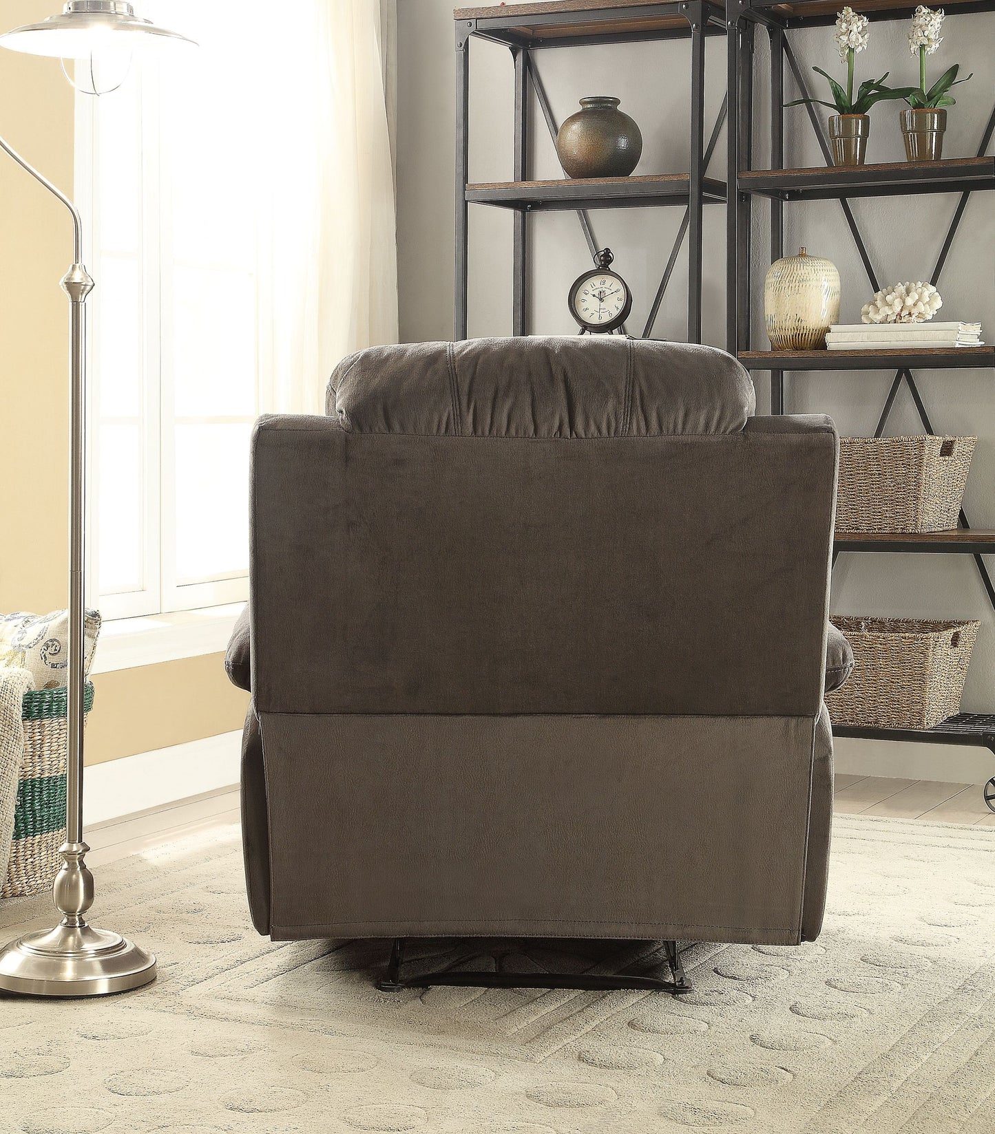 Aeon Polished Recliner with Pillow Top Arm - Charcoal