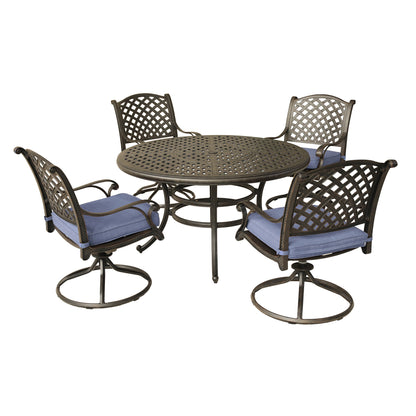 Neda 5 Pc 52" Aluminum Powder Coated Round Dining Set with Cushions - Navy Blue