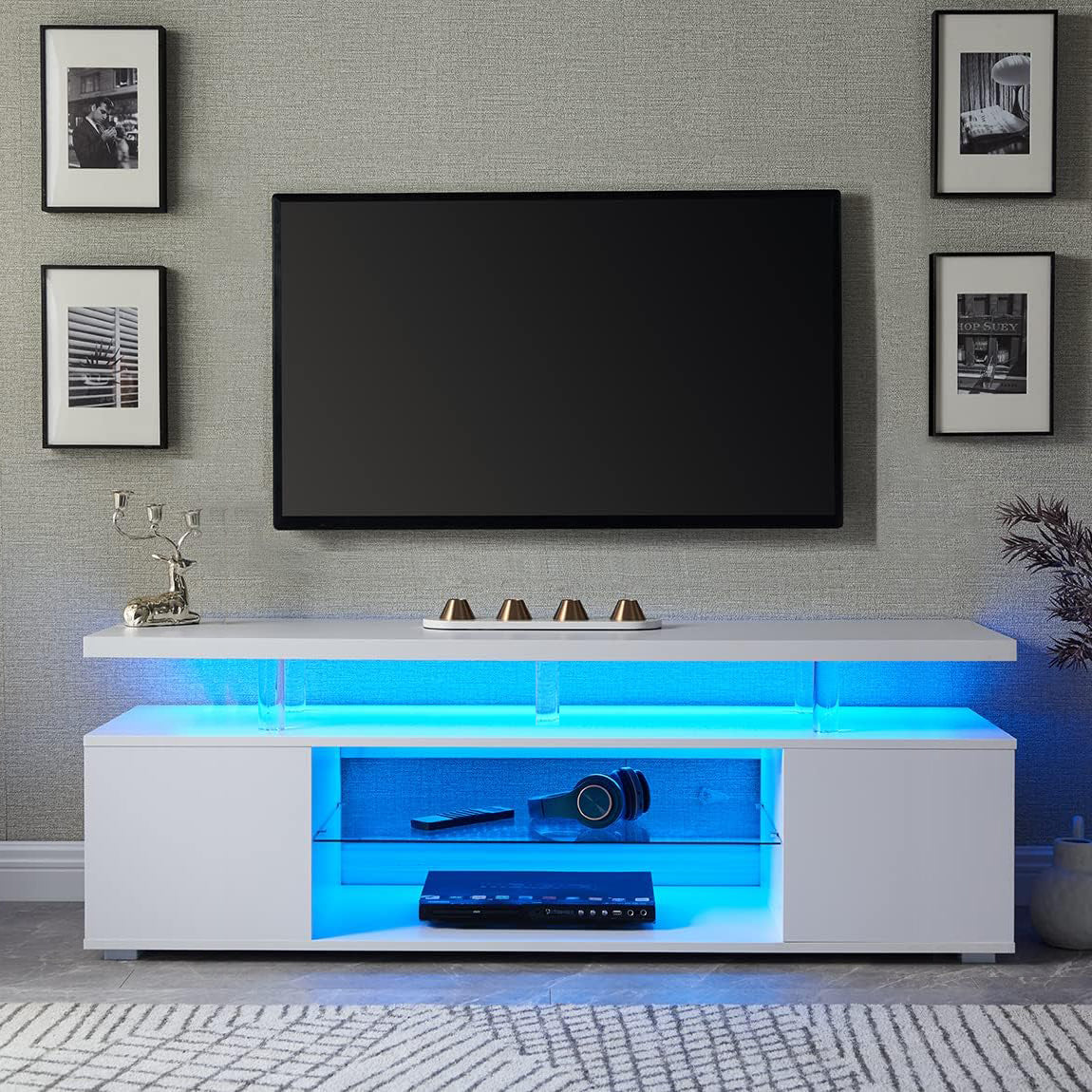 Pulse TV Stand Entertainment Center for 70 Inch TV - White