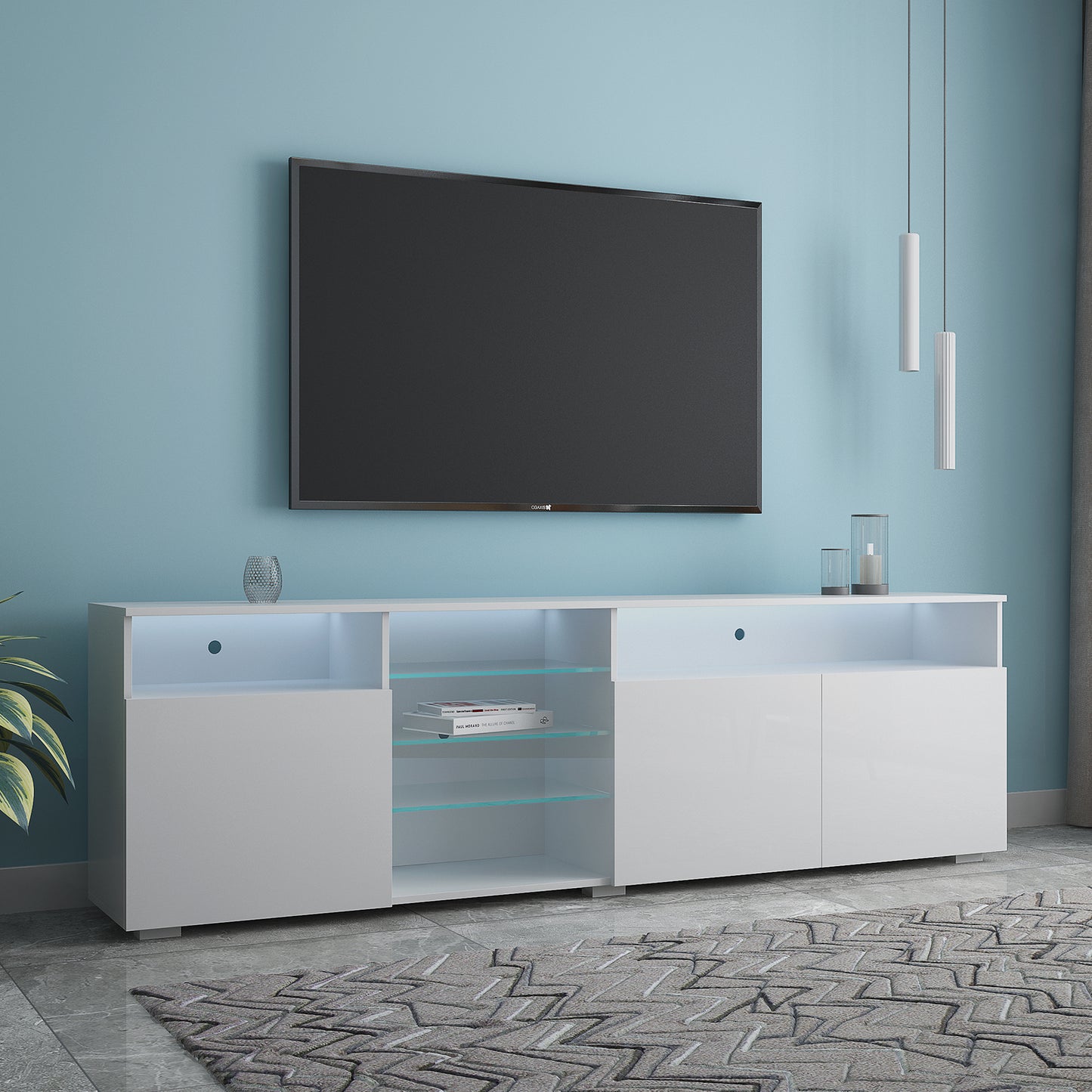 Ivan TV Stand LED High Gloss Doors - White