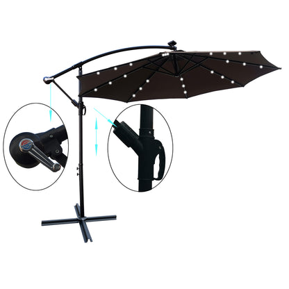 Joya 10 x 6.5 ft Patio Solar LED Umbrellas  with Crank - Chocolate