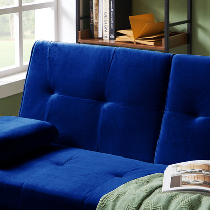 Devo Velvet Upholstered  Convertible Folding Futon Sofa Bed - Blue